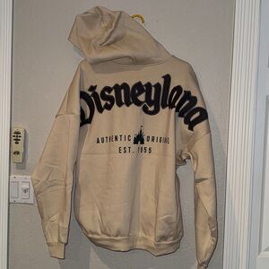 Disneyland Logo Zip Hoodie for Adults Beige with grey letters